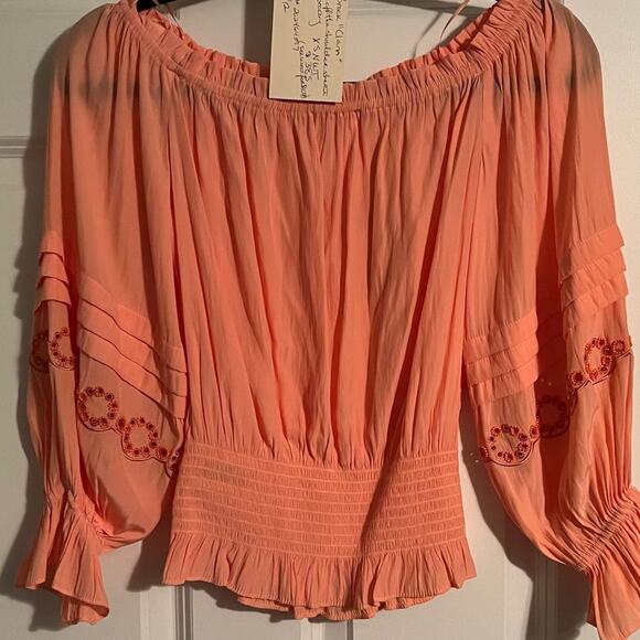 NWT Ramy Brook Clara Peach off the Shoulder Shirt with Beading Detail MSRP $385 - Picture 1 of 8